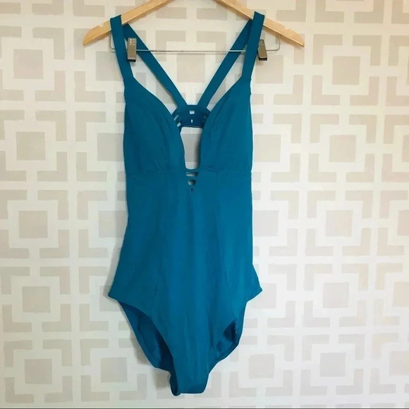 Sunn Lab Swim Blue Sexy Strappy Back One Piece Swimsuit L NWOT - Picture 1 of 6